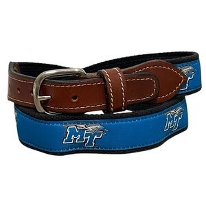 Middle Tennessee State University Blue Logo Belt Brown Leather Trim Size 32